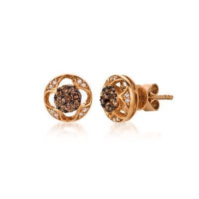 LeVian 14K Strawberry Gold® Fancy Cluster Earrings with Chocolate Diamonds® 1/4 cttw and Vanilla Diamonds® 1/20 cttw