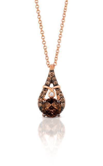 LeVian 14K Strawberry Gold® Chocolate Quartz® 3/4 ct Pendant with Chocolate Diamonds® 1/8 cttw and a Vanilla Diamond® accent
