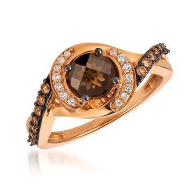 LeVian 14K Strawberry Gold® Chocolate Quartz® 3/4 ct Ring with Chocolate Diamonds® 1/6 cttw and Vanilla Diamonds® 1/15 cttw