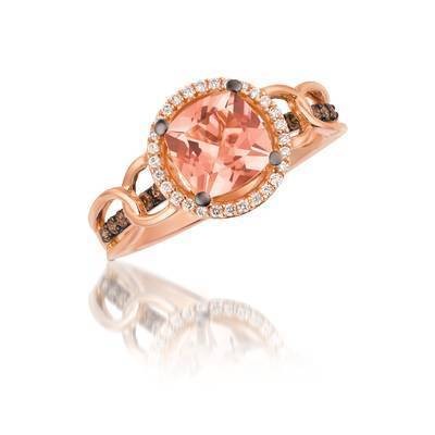 LeVian 14K Strawberry Gold® Peach Morganite 1 ct Ring with Chocolate Diamonds® 1/8 cttw and Vanilla Diamonds® 1/10 cttw