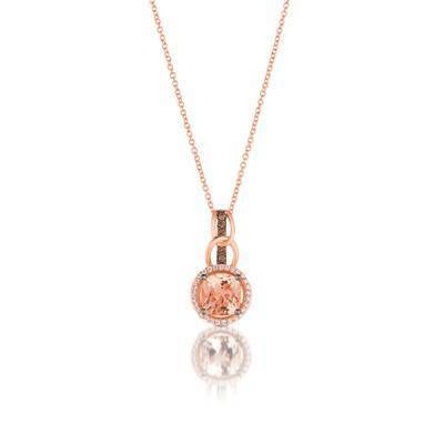 LeVian 14K Strawberry Gold® Peach Morganite 1 ct Pendant with Chocolate Diamonds® 1/20 cttw and Vanilla Diamonds® 1/10 cttw