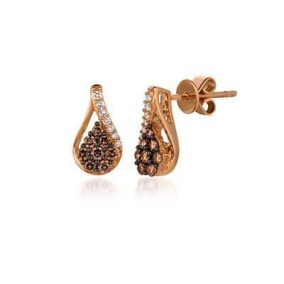 LeVian 14K Strawberry Gold® Earrings with Chocolate Diamonds® 1/4 cttw and Vanilla Diamonds® 1/20 cttw