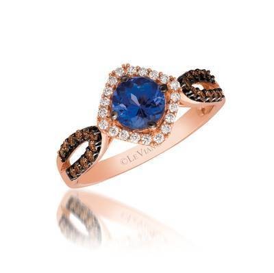 LeVian 14K Strawberry Gold® Blueberry Tanzanite® 5/8 ct Ring with 1/5cttw Chocolate and 1/8cttw Vanilla Diamonds®