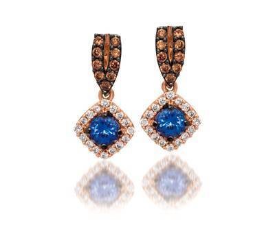 LeVian 14K Strawberry Gold® Blueberry Tanzanite® 1/2 cts. Earrings with 1/5 cttw Chocolate Diamonds® and 1/5cttw Vanilla Diamonds®