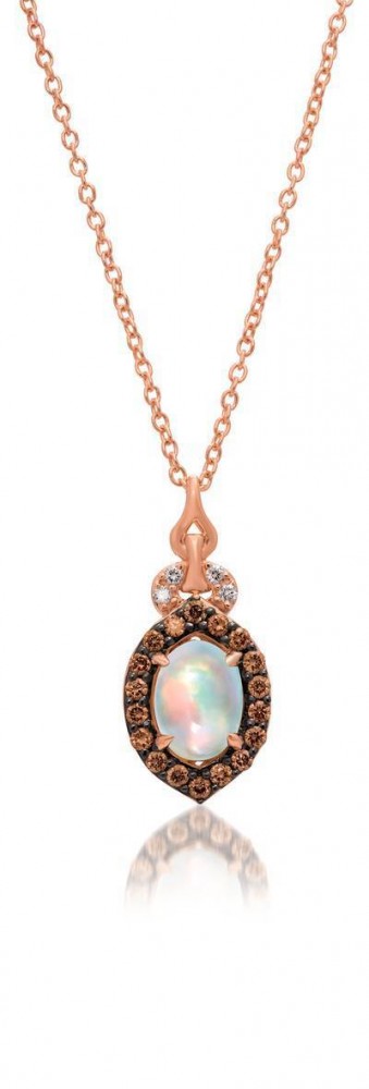 LeVian 14K Strawberry Gold® Neopolitan Opal 3/8 ct Pendant with Chocolate Diamonds® 1/6 cttw and Vanilla Diamonds®