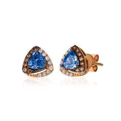LeVian 14K Strawberry Gold® Blueberry Tanzanite® 3/4 cttw Earrings with Vanilla Diamonds® 1/10 cttw Chocolate Diamonds® 1/10 cttw