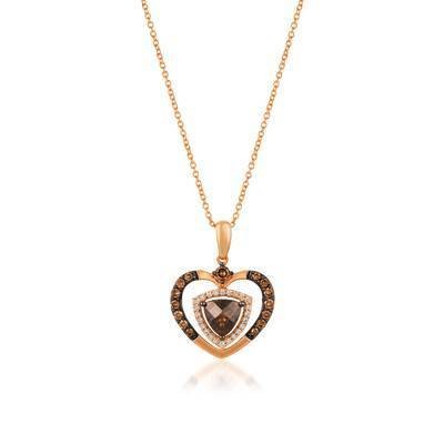 LeVian 14K Strawberry Gold® Chocolate Quartz® 5/8 ct Pendant with Chocolate Diamonds® 1/4 cttw and Vanilla Diamonds® 1/10 cttw
