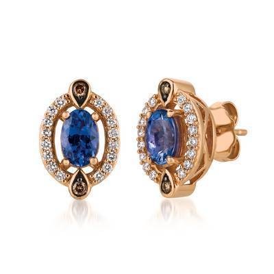 LeVian 14K Strawberry Gold® Blueberry Tanzanite® 3/4 cts. Earrings with Chocolate and Vanilla Diamonds®