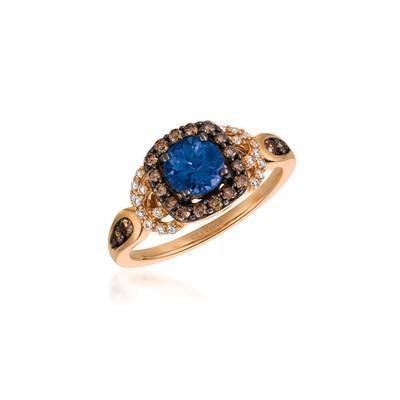 LeVian 14K Strawberry Gold® Blueberry Tanzanite® 5/8 cts. Ring with Chocolate Diamonds® 1/3 cttw, Vanilla Diamonds® 1/10 cttw