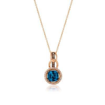 LeVian 14K Strawberry Gold® Deep Sea Blue Topaz 1 1/2 cttw Pendant with Chocolate Diamonds® 1/20 cttw and Vanilla Diamonds® 1/10 cttw