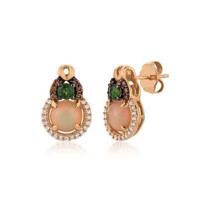 LeVian 14K Strawberry Gold® 7/8 cttw Neopolitan Opal and 1/5cttw Pistachio Diopside®  Earrings with Chocolate Diamonds® and Vanilla Diamonds®