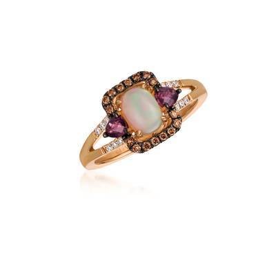 LeVian 14K Strawberry Gold® Neopolitan Opal and  Raspberry Rhodolite® Ring with Chocolate Diamonds® and Vanilla Diamonds®