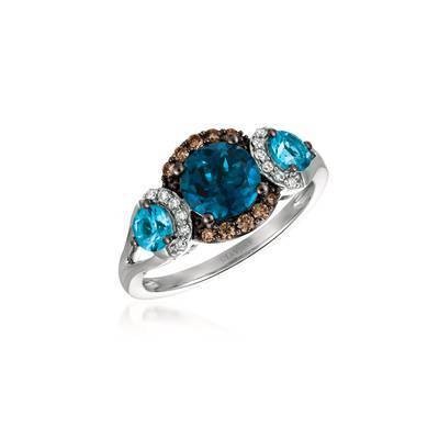 LeVian 14K Vanilla Gold® 1 1/2 ct Deep Sea Blue Topaz Ring with 1/2 cttw Blue Topaz with Chocolate Diamonds® and Vanilla Diamonds®