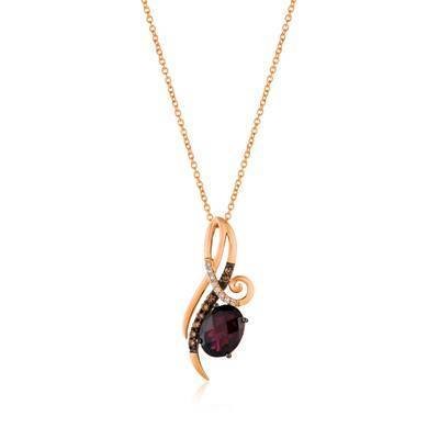 LeVian 14K Strawberry Gold® Raspberry Rhodolite® 1 7/8 ct  Pendant with Chocolate Diamonds® 1/10 cttw, Vanilla Diamonds® cttw