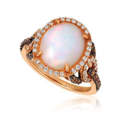 LeVian 14K Strawberry Gold® 2 7/8 ct Neopolitan Opal Ring with Vanilla and Chocolate Diamonds®
