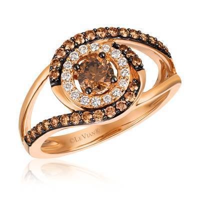 LeVian 14K Strawberry Gold® Ring with Chocolate Diamonds® 5/8 cttw, Vanilla Diamonds® 1/10 cttw