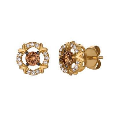 LeVian 14K Honey Gold Stud Earrings with Chocolate Diamonds® 1/2 cttw, Vanilla Diamonds® 1/8 cttw