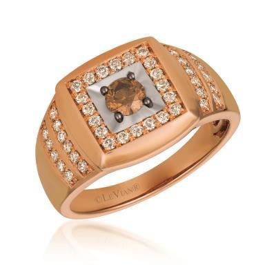 LeVian Strawberry and Vanilla Gold Signet Style Ring with Chocolate Diamond Center