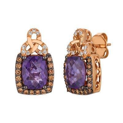 LeVian 14K Strawberry Gold® Grape Amethyst  Earrings with Chocolate Diamonds® and Vanilla Diamonds®