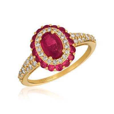 LeVian 14K Honey Gold Passion Ruby 1 cttw Ring with Vanilla Diamonds® 3/8 cttw