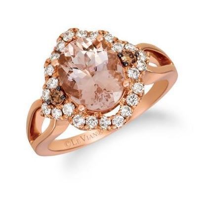 LeVian Peach Morganite Ring set in Strawberry Gold with Chocolate and Nude Diamonds