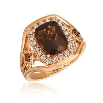 LeVian 14K Strawberry Gold® 2 5/8 ct Chocolate Quartz® Ring with Nude Diamonds and Chocolate Diamonds®