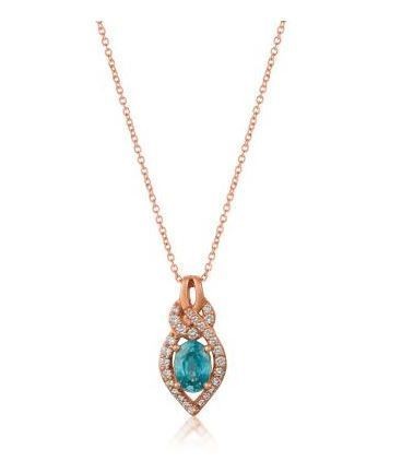 LeVian Blue Zircon Pendant set in Strawberry Gold with Vanilla Diamonds