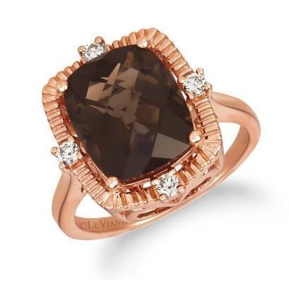 LeVian Chocolate Quartz Ring with Nude diamonds set in Strawberry Gold