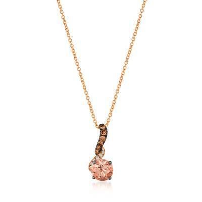 LeVian 14K Strawberry Gold® 1/2ct Peach Morganite Pendant with Chocolate Diamonds® 1/15 cttw and  Vanilla Diamonds® cttw
