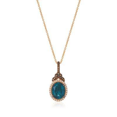 LeVian Deep Sea Blue Topaz with Chocolate and Vanilla Diamond Necklace