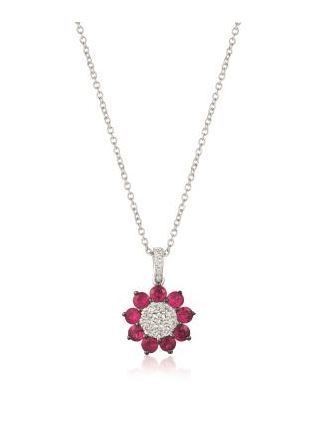 LeVian Vanilla Diamond Pendant with Passion Rubies Surrounding it in Vanilla Gold
