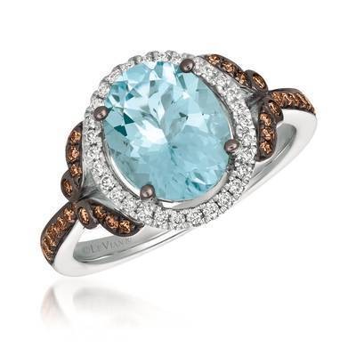 LeVian 14K Vanilla Gold® 2ct Sea Blue Aquamarine® Ring with Chocolate Diamonds® 1/5 cttw, Vanilla Diamonds® 1/8 cttw