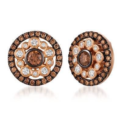 LeVian 14K Strawberry Gold® Earrings with Chocolate Diamonds® 3/4 cttw, Vanilla Diamonds® 1/3 cttw
