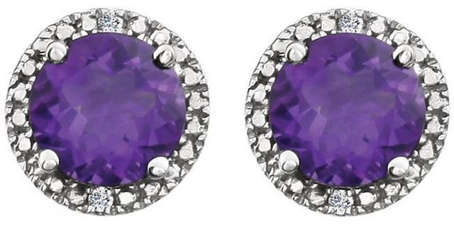 Sterling Silver Amethyst & .01 CTW Diamond Earrings