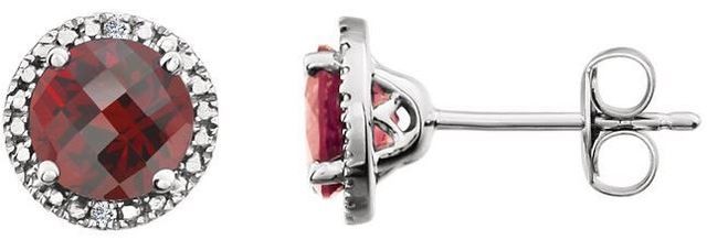 Sterling Silver Mozambique Garnet & .01 CTW Diamond Earrings