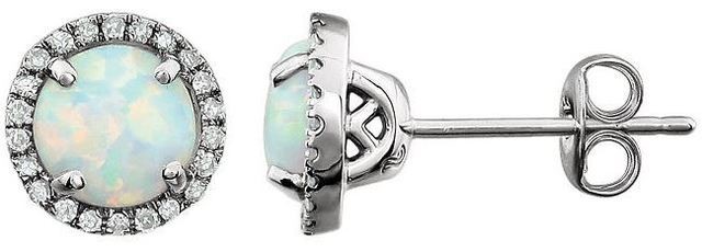 14kt White Gold Opal & 1/8 CTW Diamond Earrings