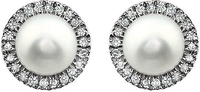 14kt White Gold Freshwater Cultured Pearl & 1/8 CTW Diamond Earrings