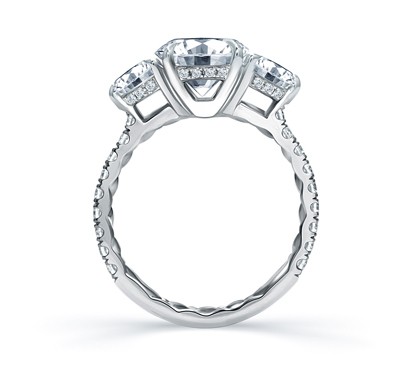 A. Jaffe Three Stone Quilted French Pave Engagement Ring