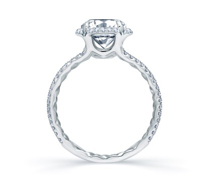A. Jaffe Quilted Spilt Shank Single Row Round Halo Engagement Ring