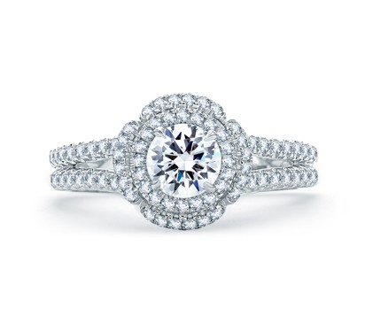 A. Jaffe Quilted Spilt Shank Round Double Halo Engagement Ring