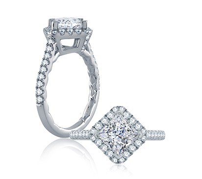 A. Jaffe Diamond Set Pave Princess Cut Engagement Ring