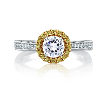 A. Jaffe Two Tone Round Milgrain Halo Engagement Ring