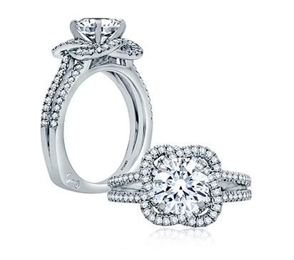 A. Jaffe Hibiscus Inspired Pave Split Shank Engagement Ring