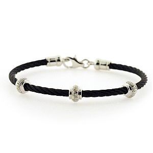 Stylish Silver Diamond and Black Steel Bracelet
