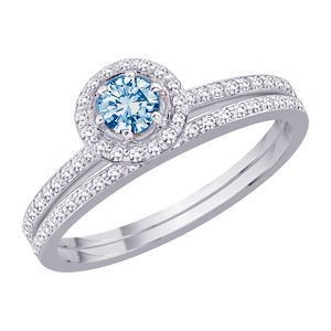 Blue Diamond Center Wedding Set in 14k White Gold