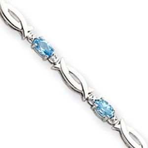14k White Gold Blue Topaz and Diamond Bracelet