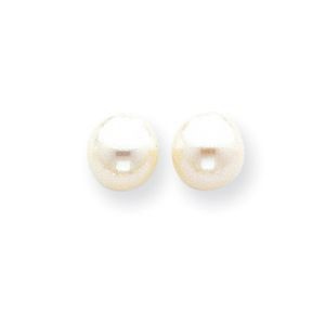 14k 8-8.5mm White Round Cultured Pearl Stud Earrings