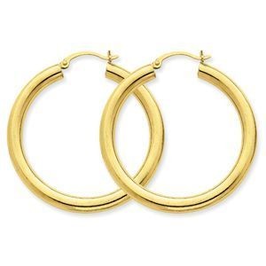 14k Yellow Gold Hoop Earrings Tube 4mm x 40mm