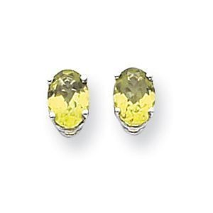 14k White gold 7.5mm Oval Peridot Earrings