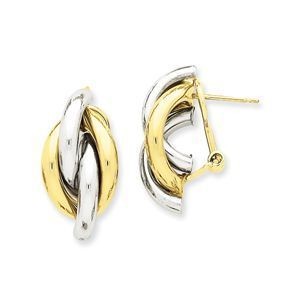 14k Two Tone Swirl Omega Back Post Earrings